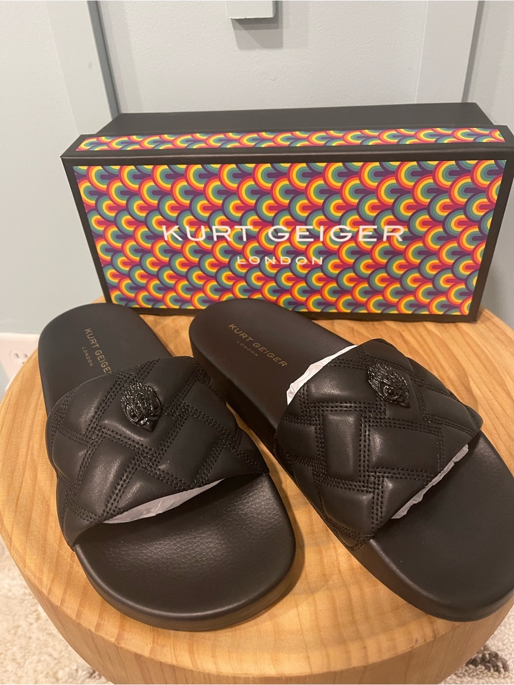 Kurt Geiger Black Quilted Slide Sandals
